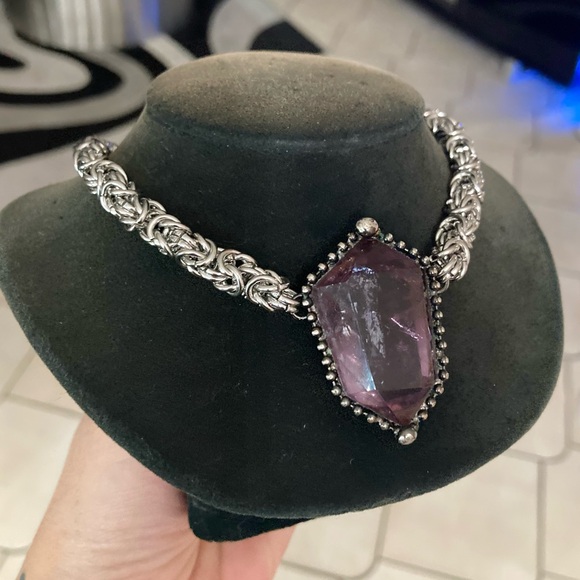 Handmade maille gemstone amethyst crystal chain necklace - Picture 6 of 16